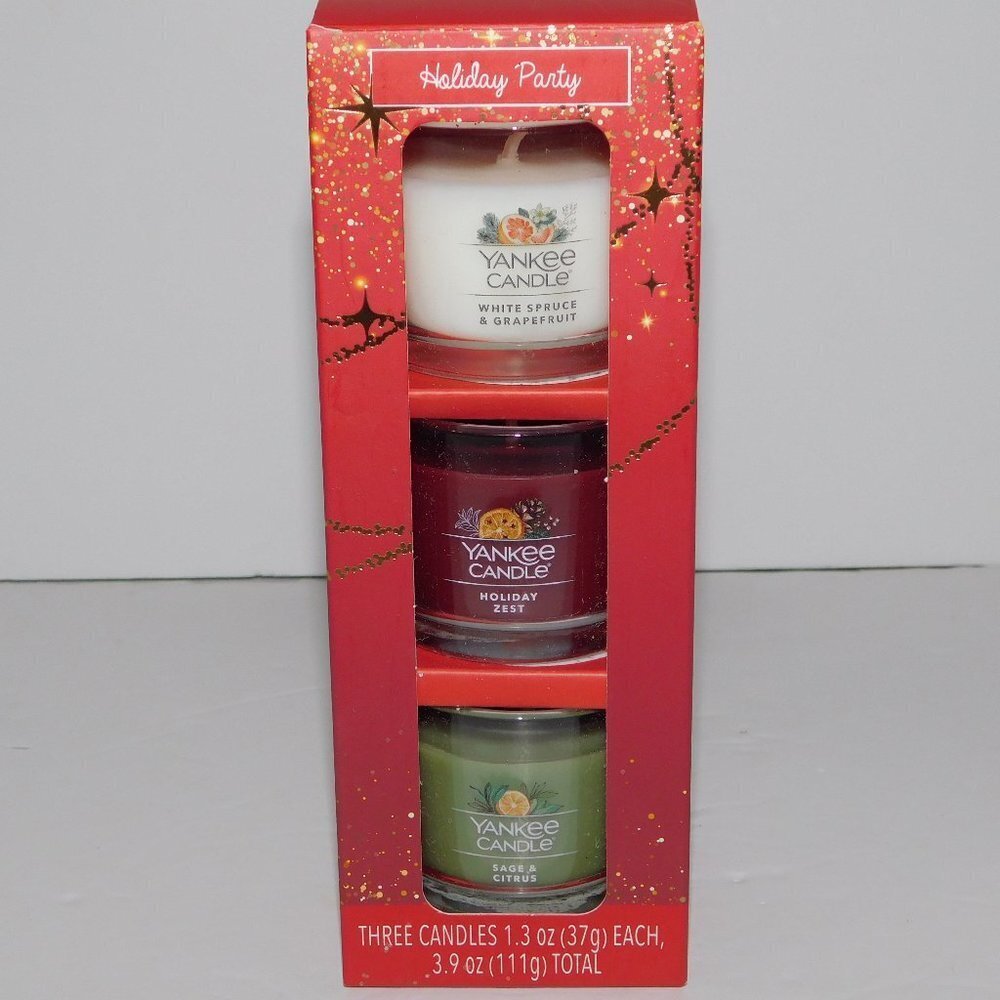 Yankee Candle 1.3oz  Mini Candles Holiday Party Scent 3 Pc Gift Set - New
